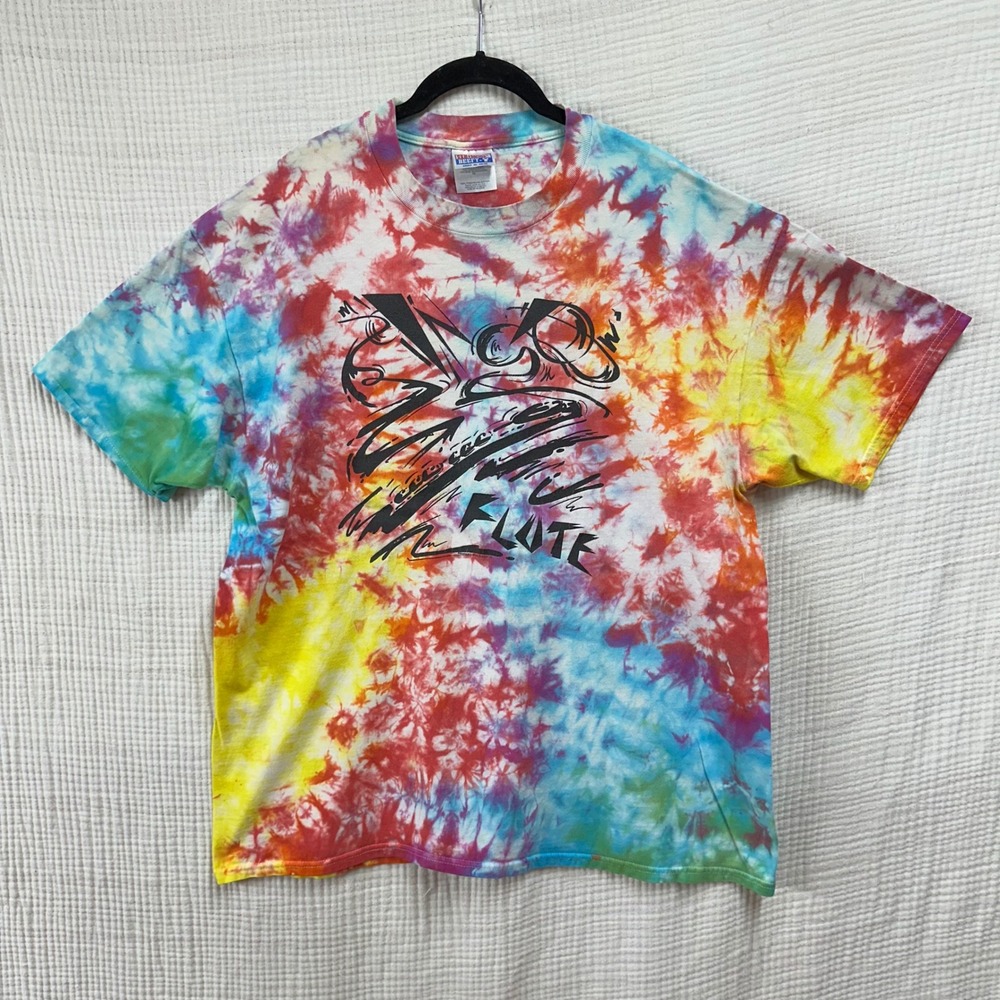 VTG 1996 Hanes Beefy-T Tie Dye Music T Shirt Made USA Flute Graphic Tee M